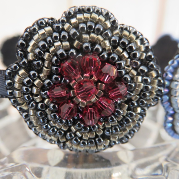 Beaded Flower Headband with Faceted Swarovski Crystals in Pink and Aquamarine main image 9